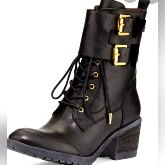 Donald Pilner Combat Boots Black w/ Gold Hardware size 7m - Picture 2 of 10